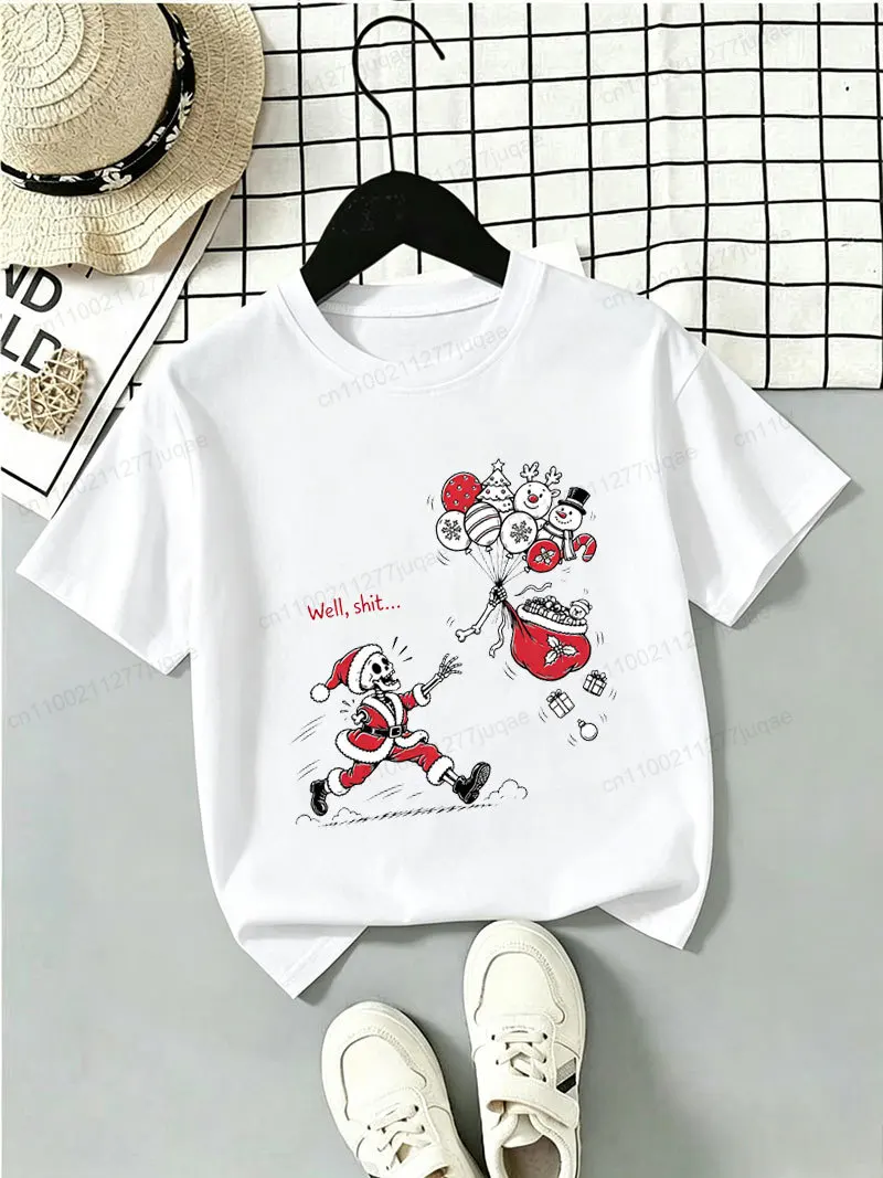 Boys Christmas T Shirt Well Shit Christmas Funny Skeleton Santa Graphic Tee Tshirts Toddler Boys Xmas Holiday Casual Tops Gifts