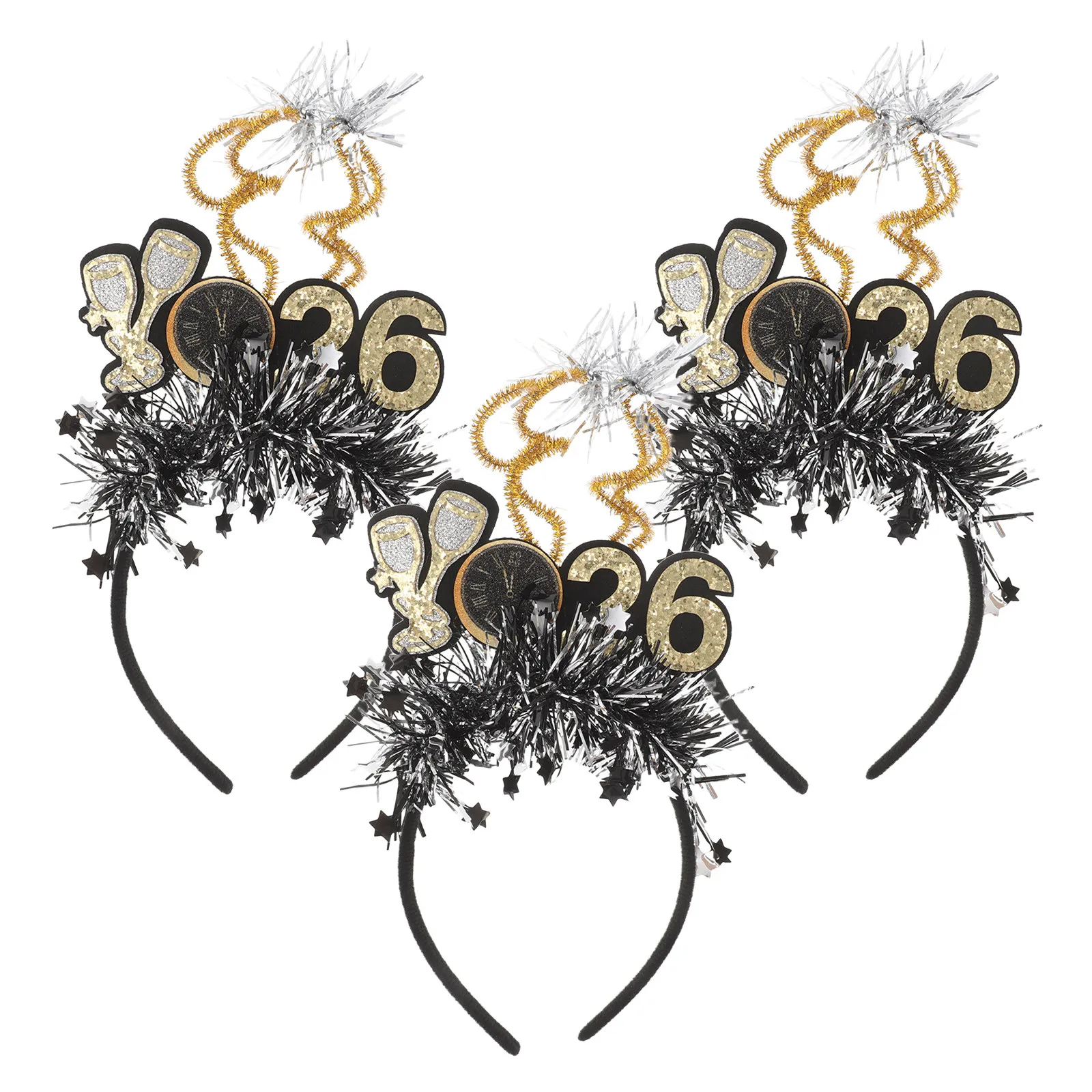 

Набор из 3 новогодних повязок на голову с блестящими звездами, аксессуары для вечеринок, праздничные украшения для Нового года 2026, праздничные повязки на голову