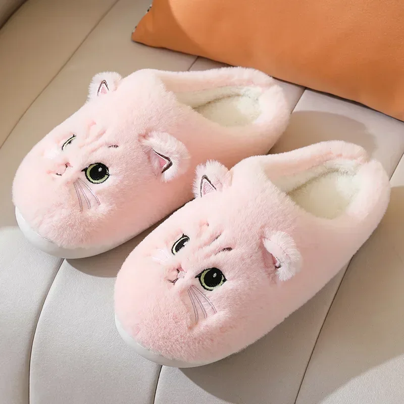 Comemore Cute Cat Slippers Fluffy Furry Women Home Platform Slippers Men Winter Plush Slides Indoor Slippers Lovely Cotton Shoes