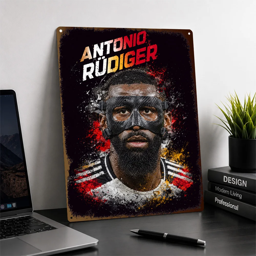 Antonio Rüdiger Football Printed Poster Personalized Aluminum Metal Sign Club Hero Design Wall Art For Collector Den And Study