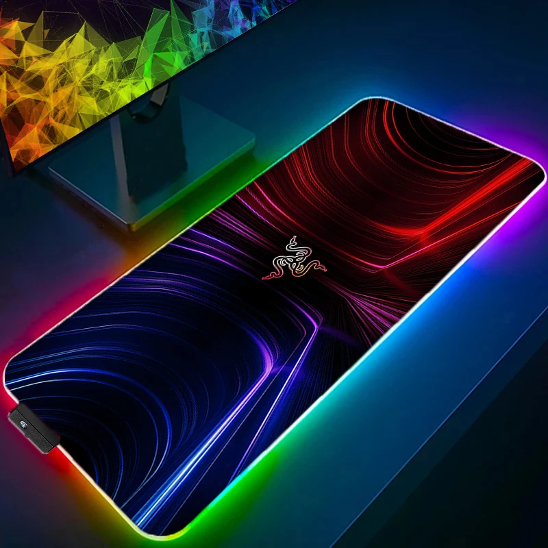 

Razer RGB светодиодный коврик для мыши, нескользящий настольный коврик, резиновый удлиненный коврик, аксессуары для ПК, коврик для мыши, коврик для клавиатуры ноутбука, большие игровые коврики HD