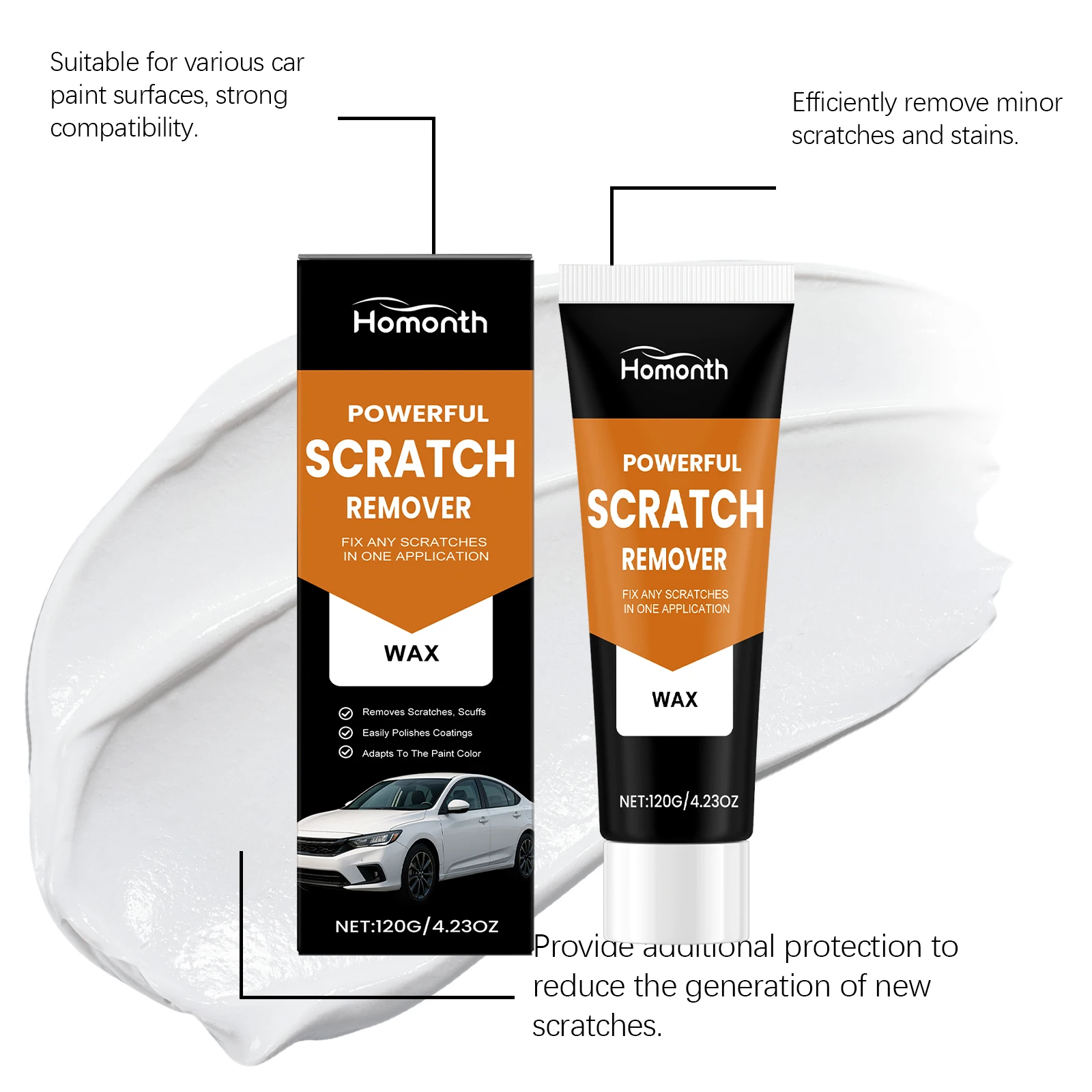 Nano pasta de reparo de arranhões de carro, fácil aplicação, restaurador de pintura, intensificador de brilho, preenchimento de arranhões, redemoinhos, kit de cuidados de carro 120g