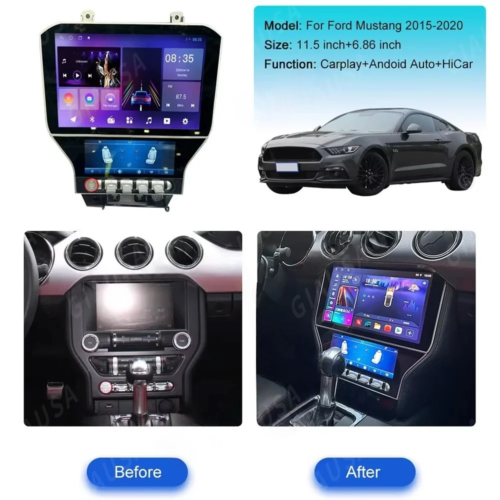 

11.5"+6.86" Car Radio With AC Screen For Ford Mustang 2015 2016 -2020 Car GPS Navi Radio Multimedia Player Head Unit DSP Carplay