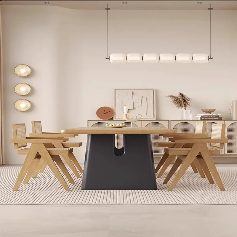 Wabi-sabi wind solid wood dining table and chair combination home restaurant Japanese log eating table B & B tea room tea 2