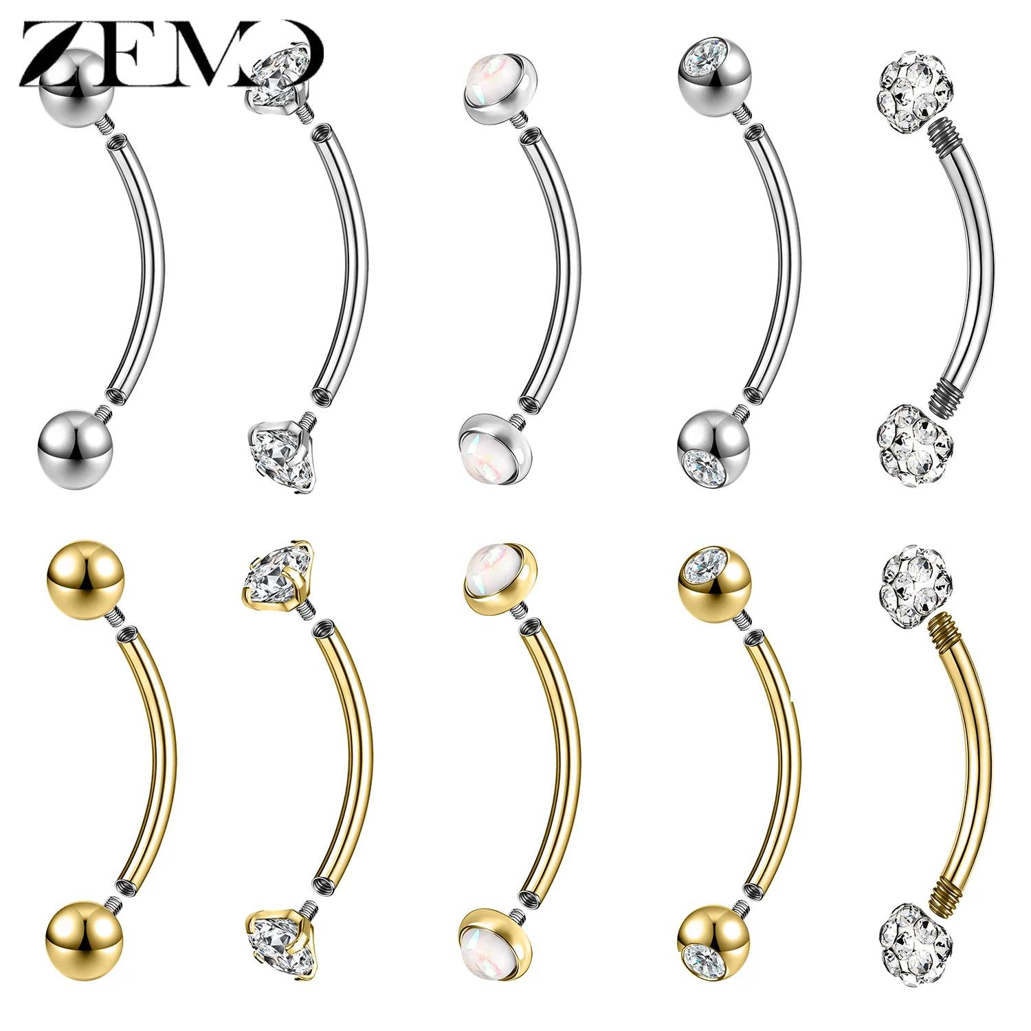 ZEMO 1PC 14/16G Stainless Steel Eyebrow Ring Internal Thread Curved Barbell Navel Ring Cartilage Earring Piercing Jewelry 6-16MM