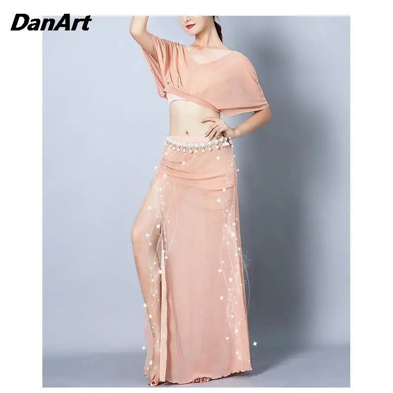 Women Stage Show Costum Set Performance Practice Suit Elegant Loose Cuffs Top+Split Skirt Large Size Clothing Classic Dress