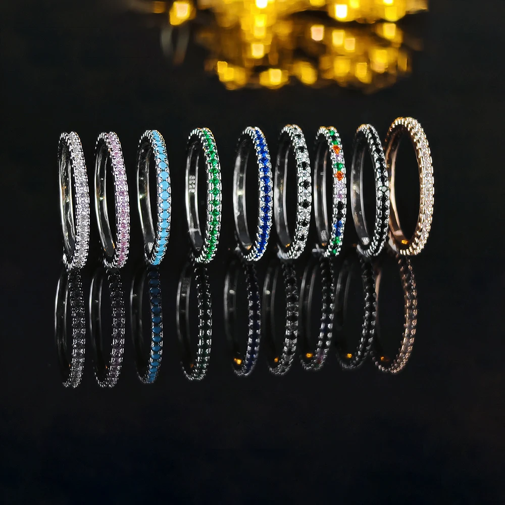 2024 new Lots Trendy Fashion silver pink blue color aesthetic Stackable Band Eternity Ring for Women Party Gift R1090A