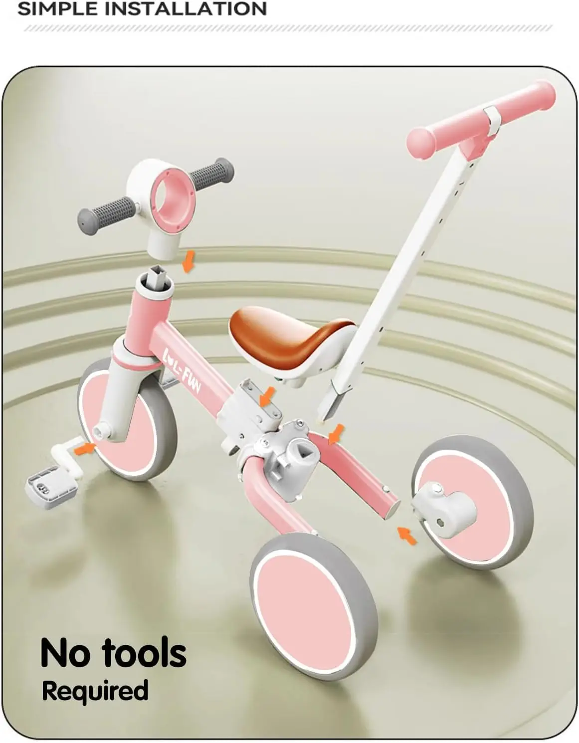 Tricycle pour tout-petits de 1 à 3 ans, vélo d'équilibre 5 en 1 pour bébé, garçons et filles de 2 ans avec poignée de poussée de direction parent