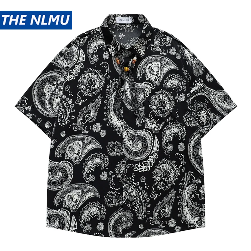 Men Women Vintage Paisley Hawaiian Aloha Shirt Summer Loose Breathable Short Sleeve Top Casual Beach Couple Resort Wear