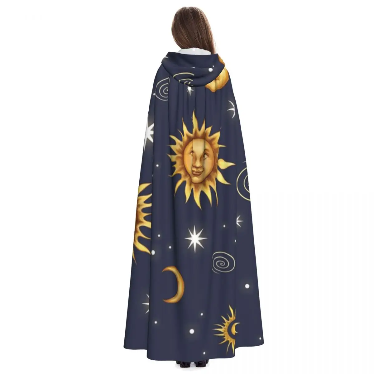 Vintage celestial sol lua longo com capuz capa bruxa traje medieval cosplay capa halloween vampiro adulto unisex