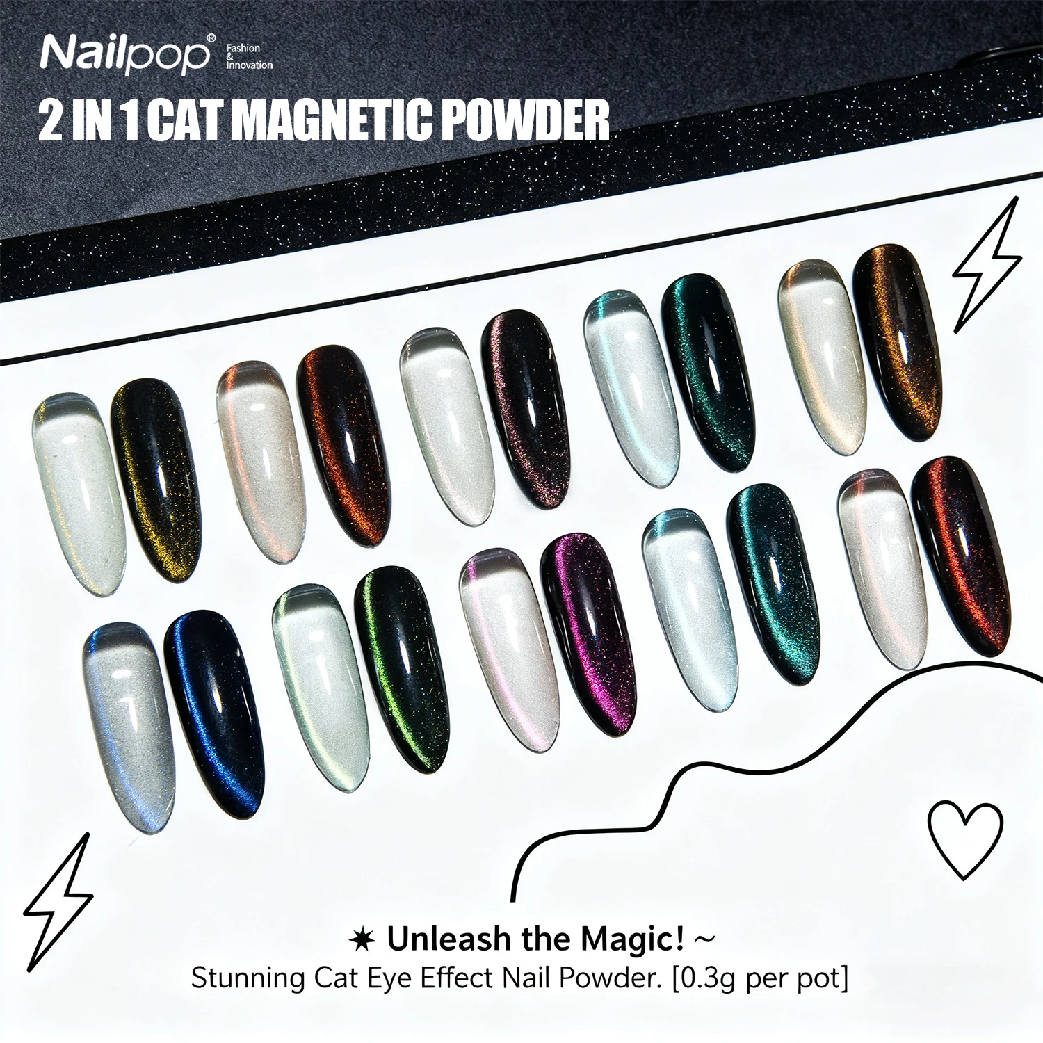 Nailpop 0.3g Moonlight Magic Mirror Powder Magnetic Cat Eye Glitter Nail Powder DIY Nail Art Decoration Chrome Nail Salon Tools