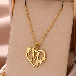 Collar con colgante de acero inoxidable con letra inicial para mujer, cadena de Color dorado a la moda, collares de clavícula con alfabeto de A-Z, regalo de joyería