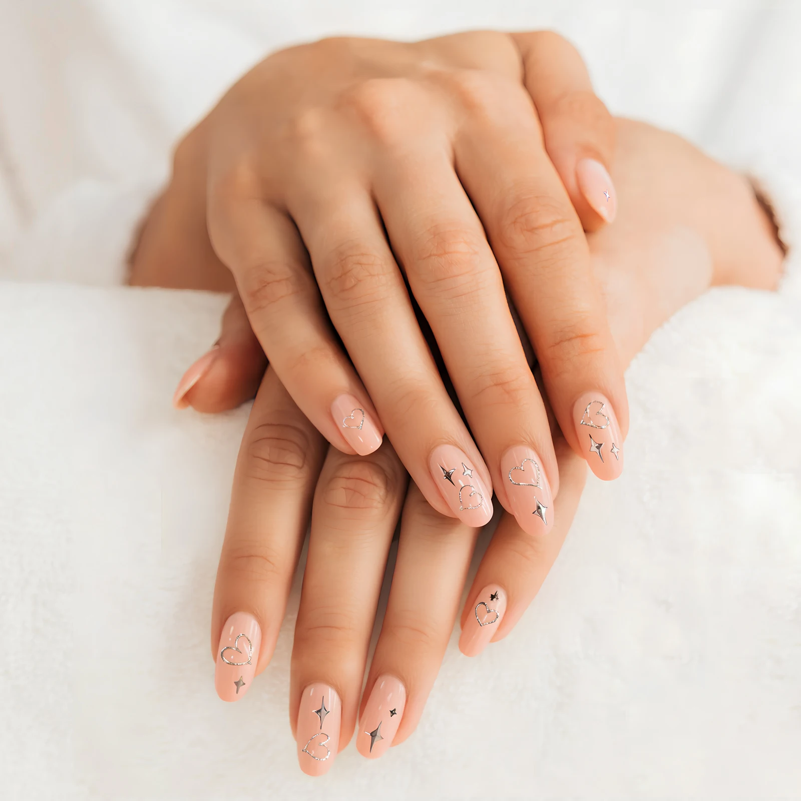 Silver Star Nail Stickers Heart Pattern Manicure Decals For Diy Nail Art Decoration Glitter Adhesive Design Small Sparkle