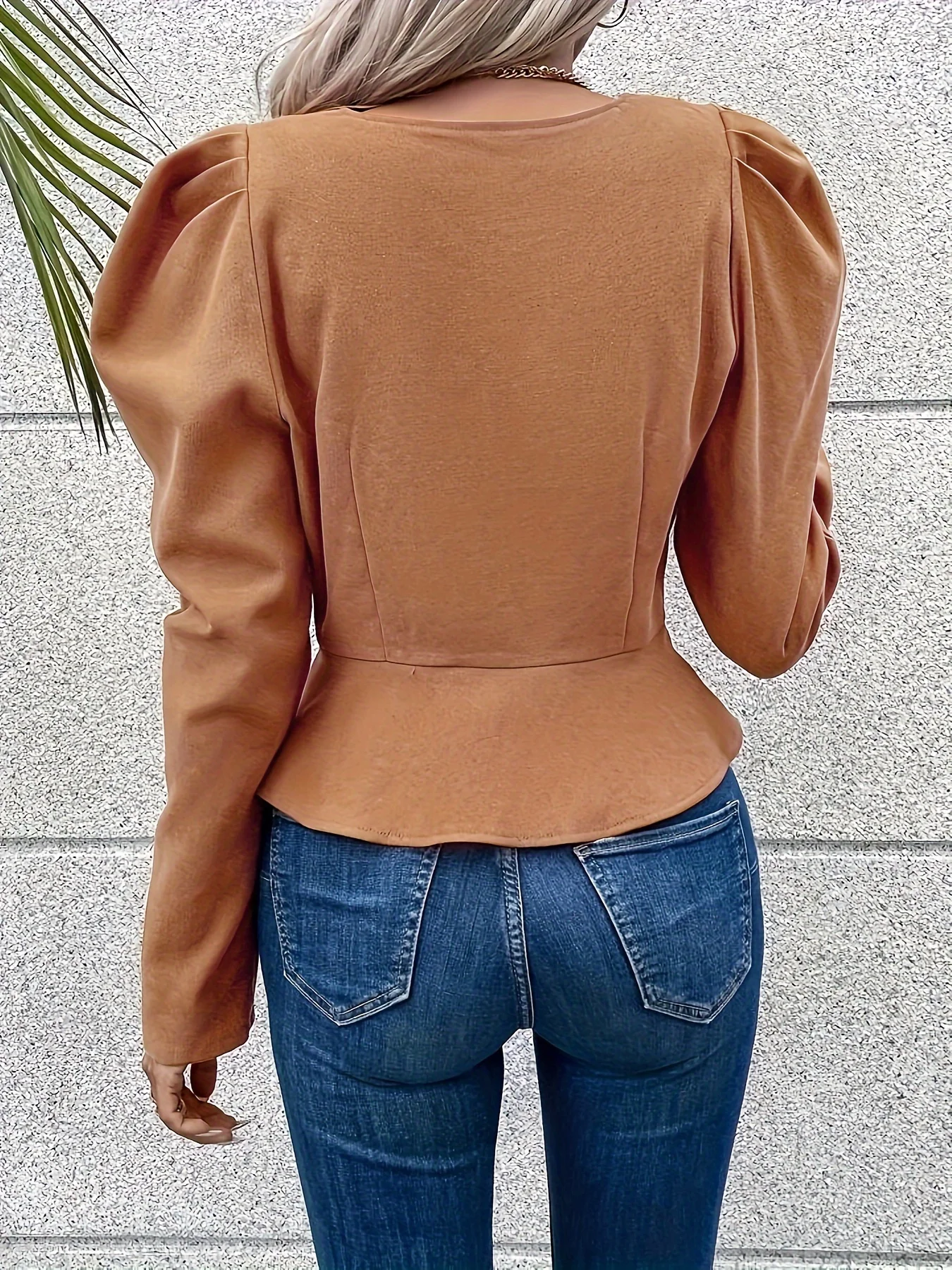 Women's Fashion V-neck Slim Fit Top Folded Long Sleeve Access Zipper Cardigan Short Jacket