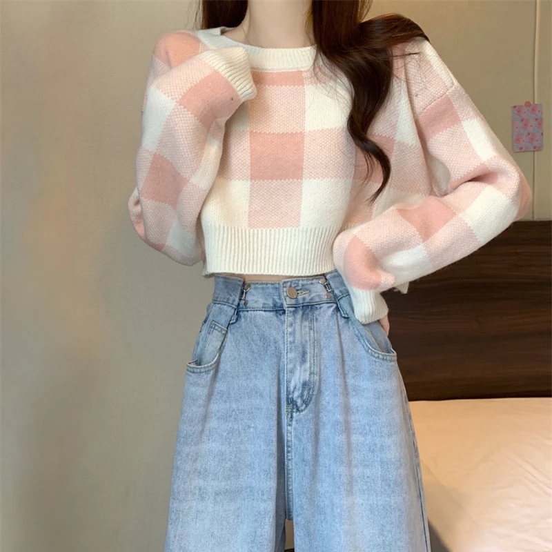 الوردي منقوشة محبوك سترة المرأة فضفاضة تناسب الجولة Ne ملابس داخلية ort Sle الخريف الشتاء Faion عادية ألياف البوليستر #1