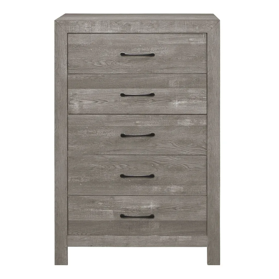 

Rustic Design Gray Finish 1pc Chest with Storage Drawers Black Metal Hardware Bedroom Furniture