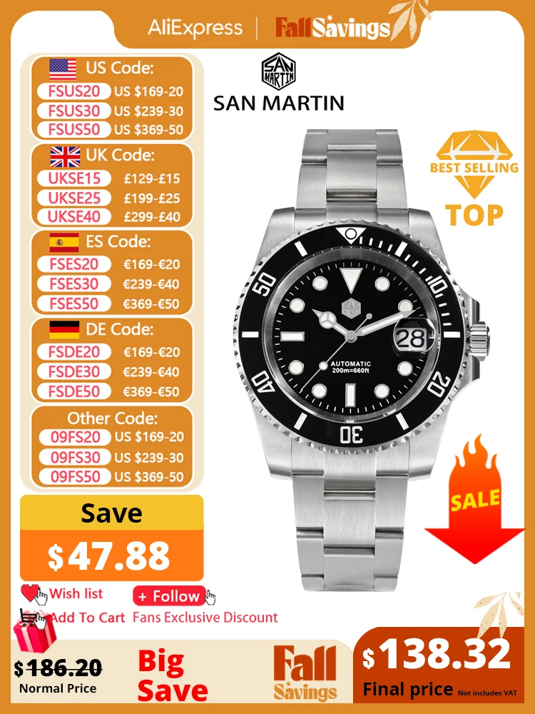 

San Martin New 40mm Water Ghost Diver Watch Men Luxury Business NH35 Automatic Mechanical Watch Sapphire Waterproof 200m SN0017