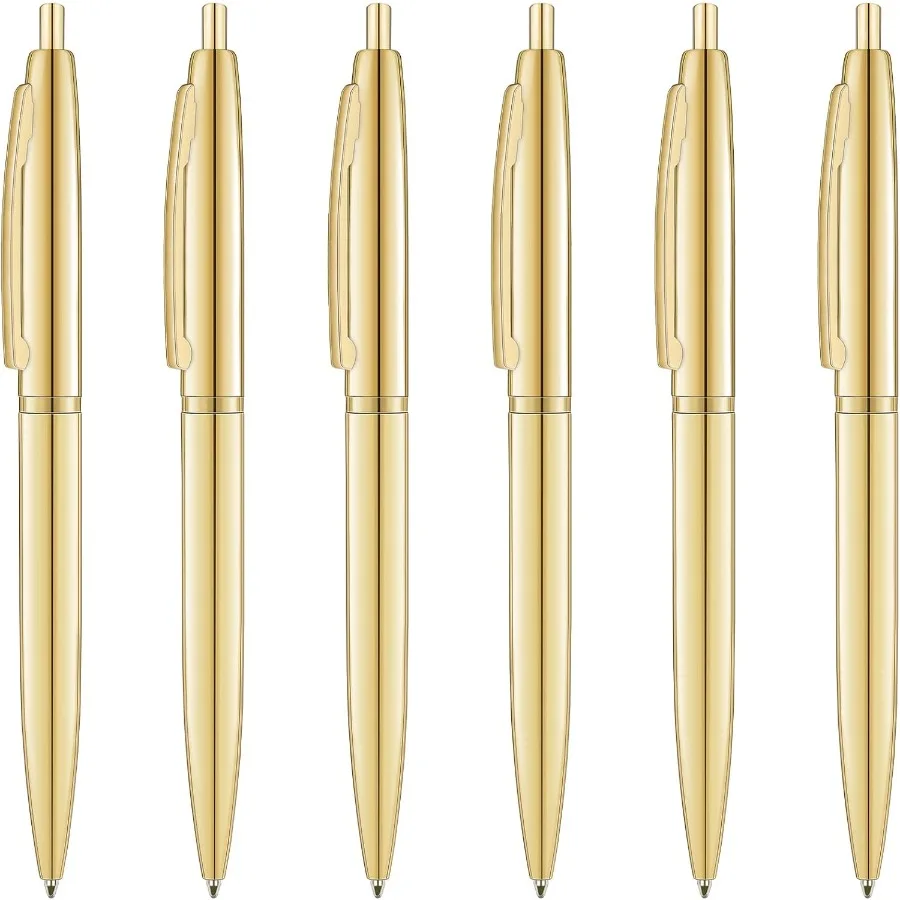 

6 упаковок шариковых ручек с золотым щелчком, черные чернила, средняя точка, 1 мм, металлическая выдвижная ручка, хороший подарок для деловых офисов, студентов Te