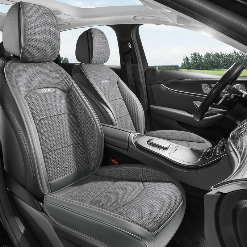 Front Row 2-Piece Luxury Linen Car Seat Covers, Comfortable and Breathable for All Seasons, Easy to Clean, Suitable for Sedans, SUVs, and Trucks