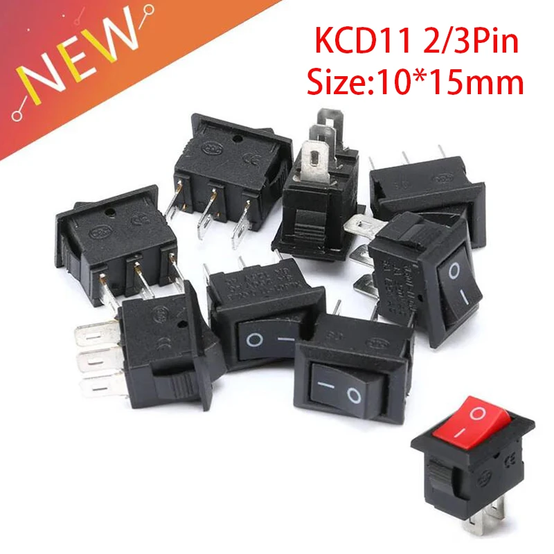 5/10/15 sztuk przełącznik wciskany 10x15mm SPST 2Pin 3A 250V KCD11 zatrzaskowy włącznik/wyłącznik kołyskowy 10MM * 15MM czarny czerwony i biały