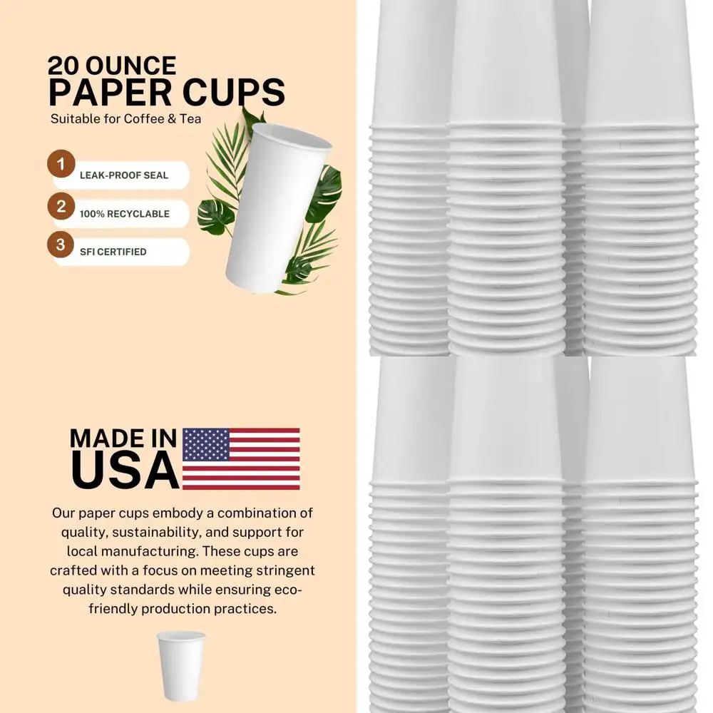 

Одноразовые бумажные стаканчики Siptown на 20 унций — 500 упаковок, сделанные из США, идеально подходят для горячих напитков