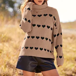 Maglioni con stampa a cuore da donna di san valentino maglioni a maniche lunghe con collo alto oversize pullover Casual in maglia