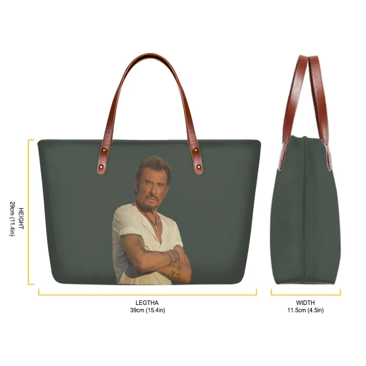 Johnny Hallyday Pattern for Women Cartoon Work Handbags Large Capacity  Travel Shoulder Bags PU Leather Carry Bag Custom Image