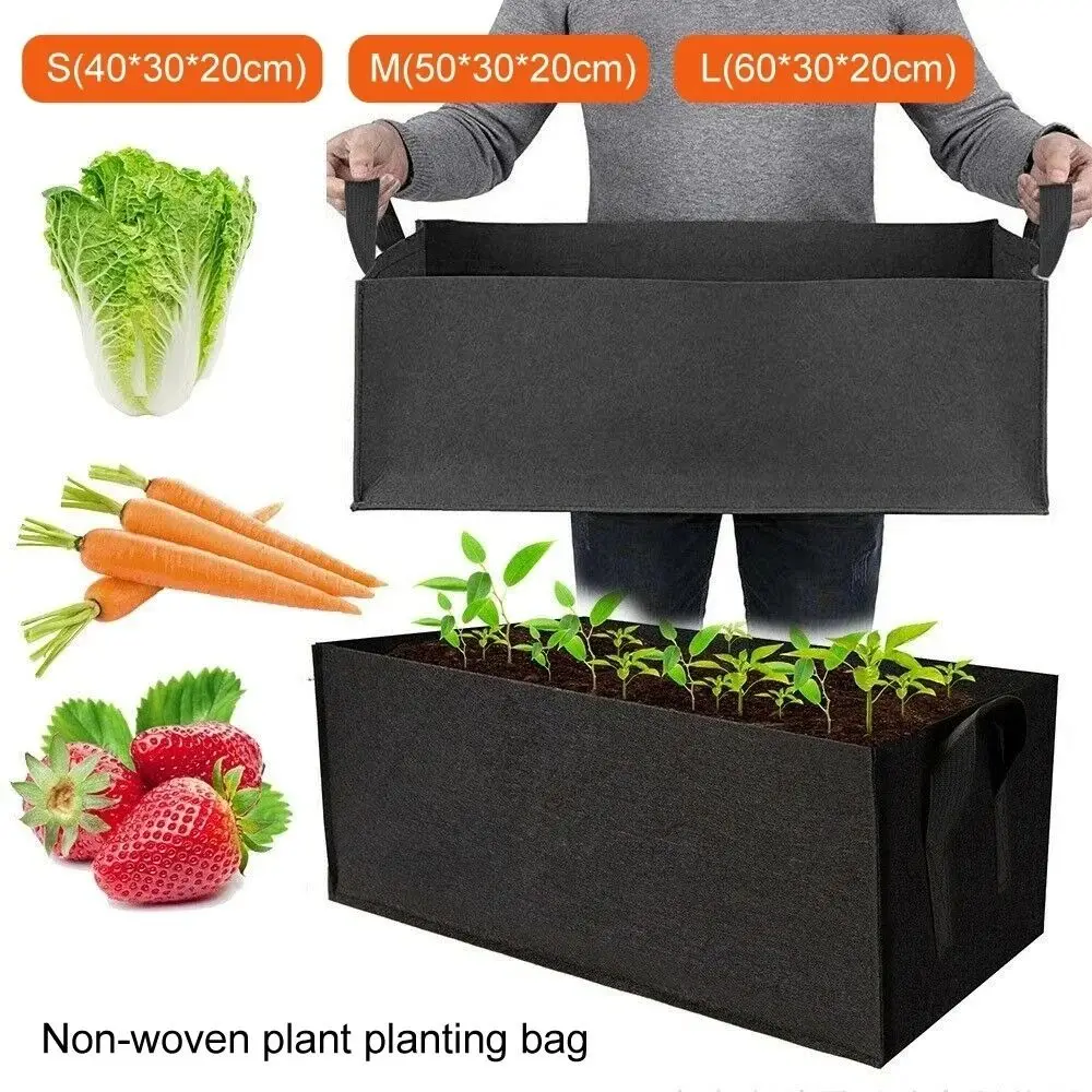 Bolsa de plantación de jardín con asas, bolsa de cultivo de fieltro de varios tamaños, rectangular, maceta de vivero, plantación de verduras, tomate y patatas