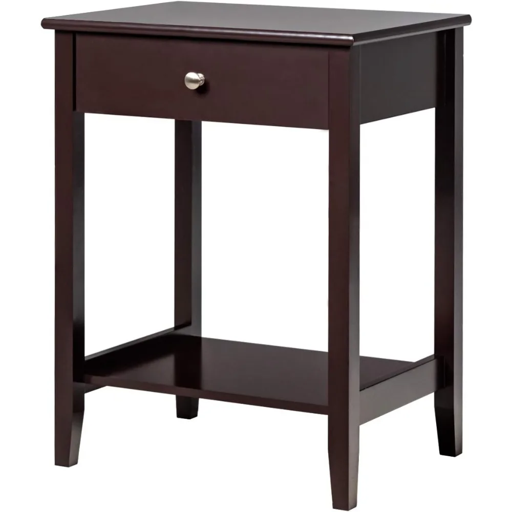 

Nightstand Wooden 2-Tier Couch Sofa Side Table with Drawer, Storage Shelf, Solid Wood Legs,Mufti-Functional Home Furniture for