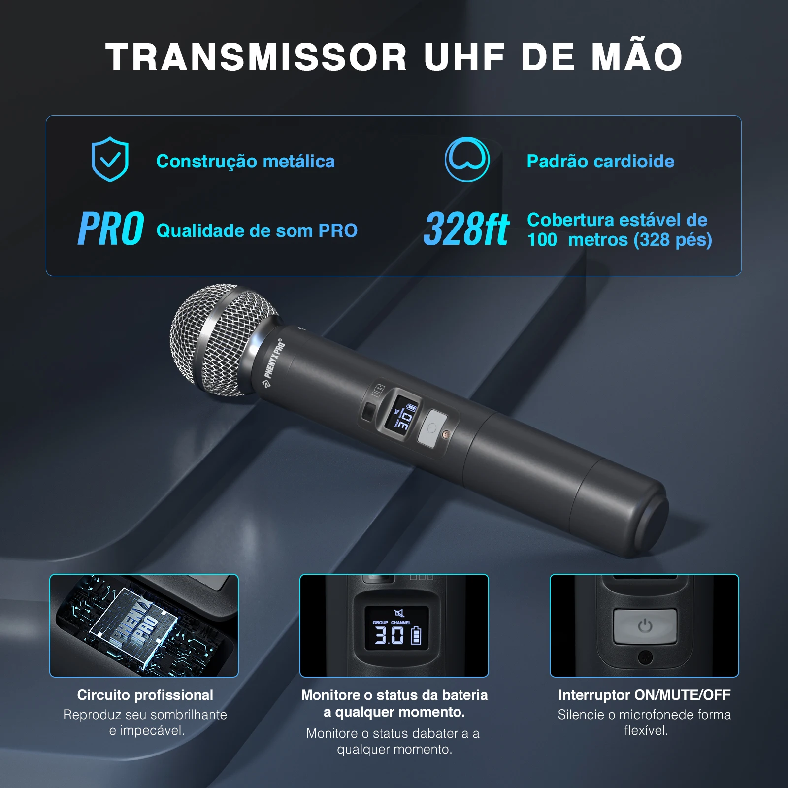 Phenyx Pro UHF двойная беспроводная микрофонная система профессиональная регулируемая прочная металлическая конструкция 100 м для церковного, пения, караоке