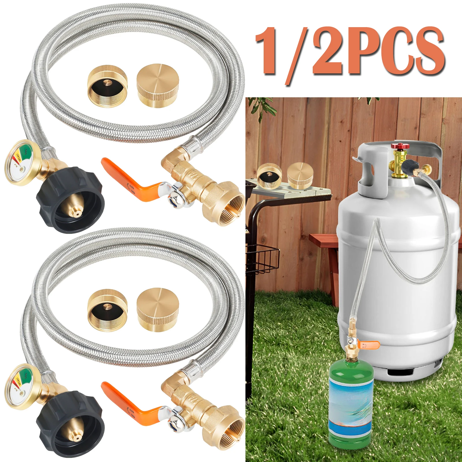 

3FT/36'' Stainless Braided QCC1 Inlet Propane Refill Adapter Hose with Gauge ON/Off Control Valve for 1LB Propane Gas Camping