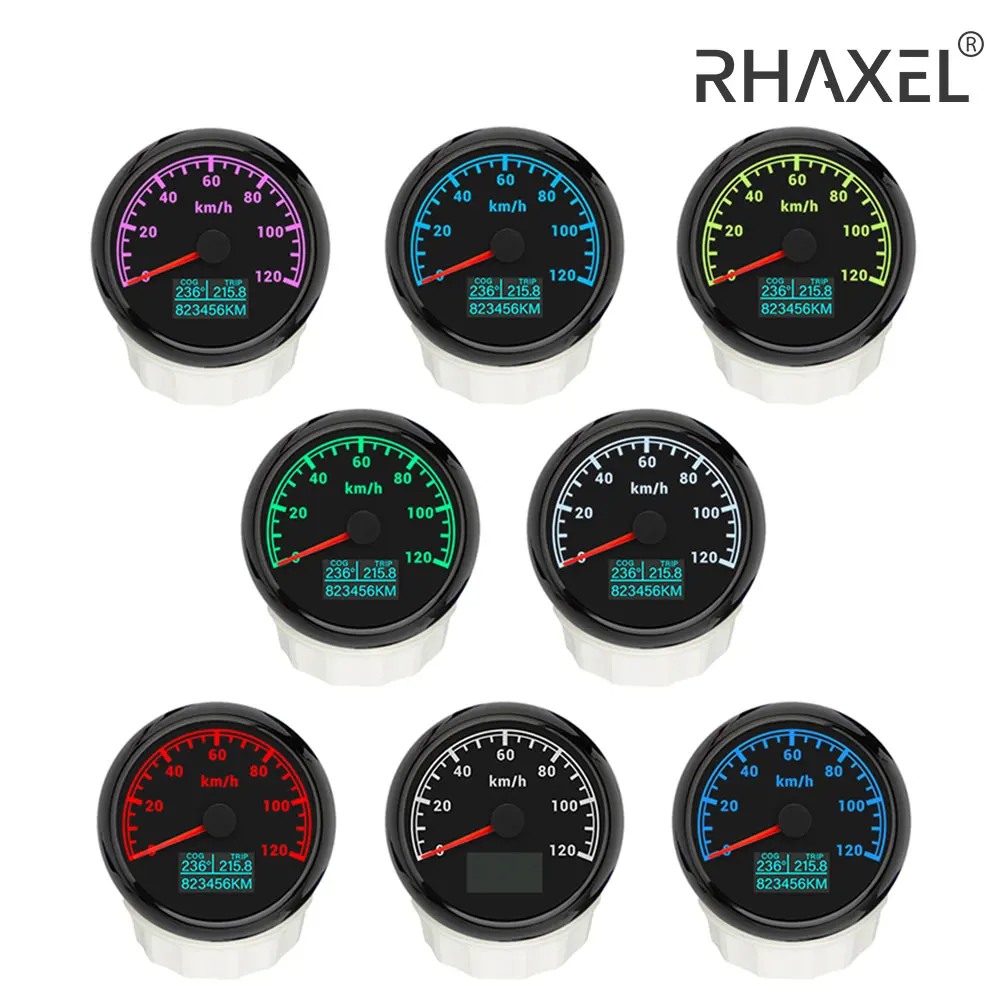 

RHAXEL 85mm Universal Knots Km/h MPH GPS Speedometer Odometer with Course Over Ground with 7 Colors Backlight for Car Boat Truck