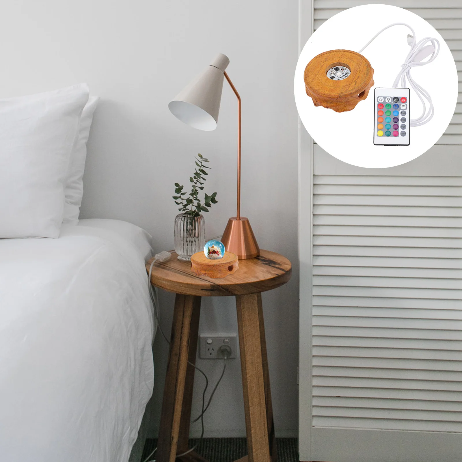 

LED Night Light Ornaments Wooden Lighted Base Glass Ball Display Stand for Crystals Vases Wedding Party Decorations