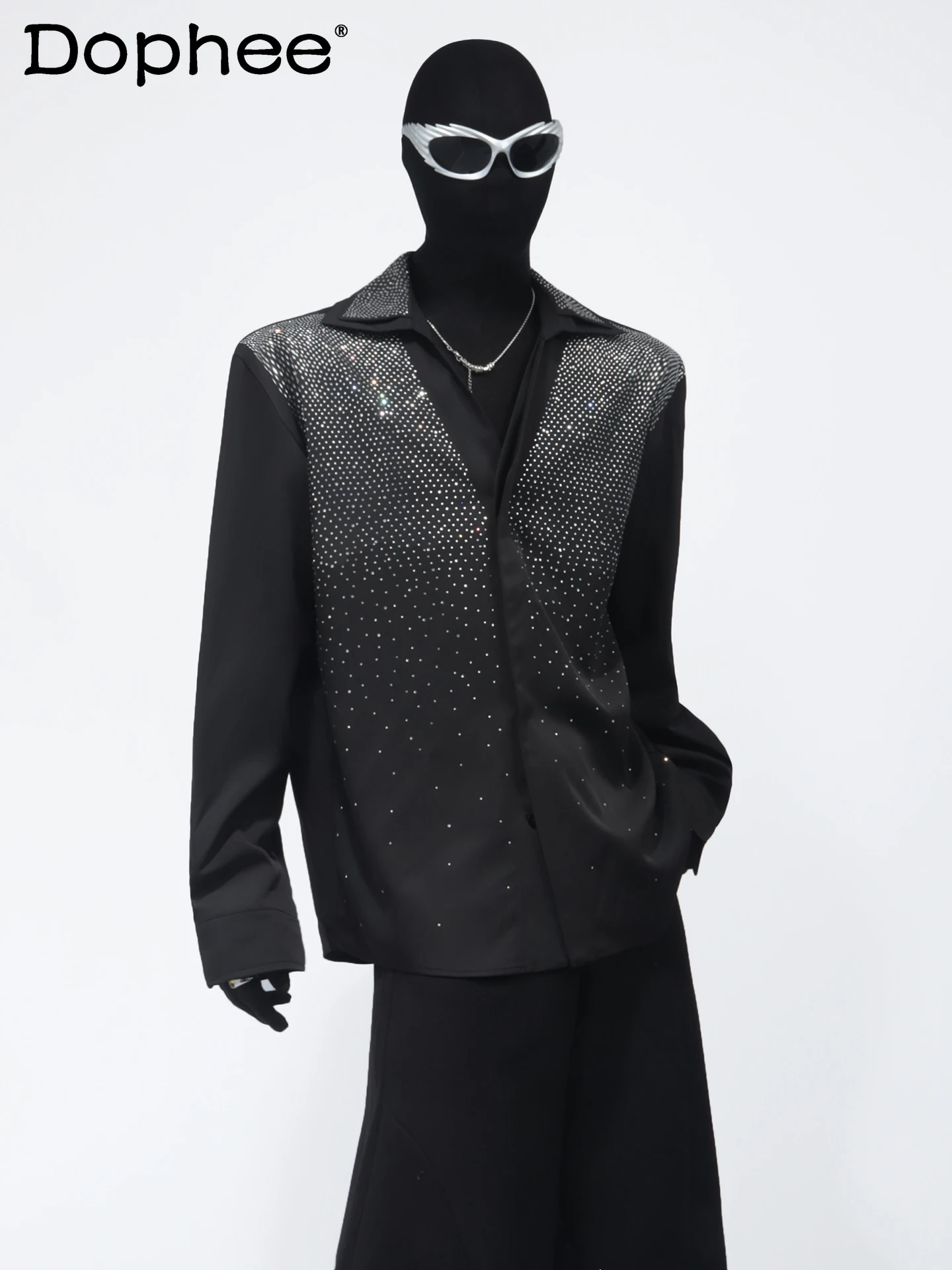

2025 Summer Korean High-end Heavy-duty Rhinestone Long-sleeve Shirt Men's Loose Casual Versatile Fashion Youth Shirt Jacket