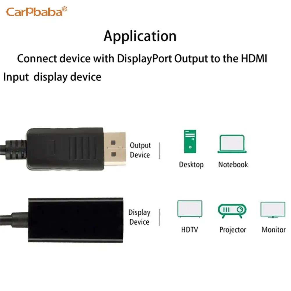 Carpbaba-Adaptador 4K DP a HDMI, adaptador 1080P macho DP a hembra, Cable compatible con HDMI, convertidor de vídeo y Audio para proyector de PC