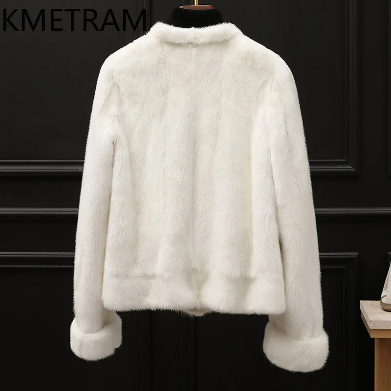 100% 밍크 퍼 재킷 여성 럭셔리 V넥 화이트 리얼 퍼 코트 고품질 겨울 여성용 퍼 재킷 2025 푸루르