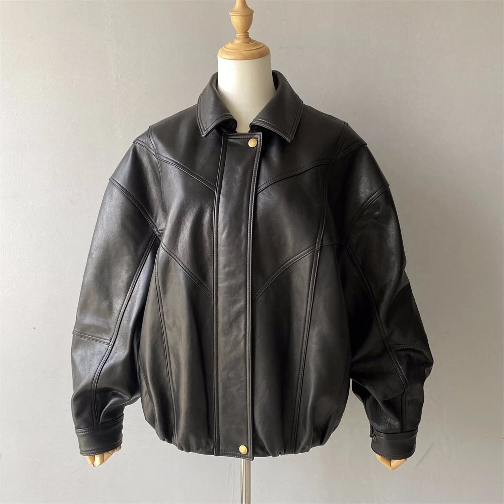 Luxyonuo リアルスエードレザーコート レディース 高級シープスキンジャケット ルーズスタイル フルスリーブ レザージャケット 2025秋冬新作