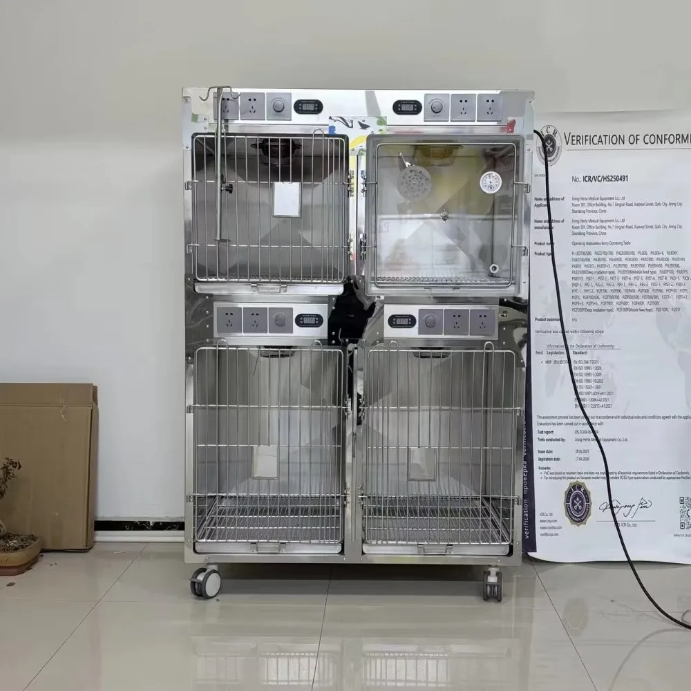 Stainless steel pet cage clinic providing medical care and boarding services