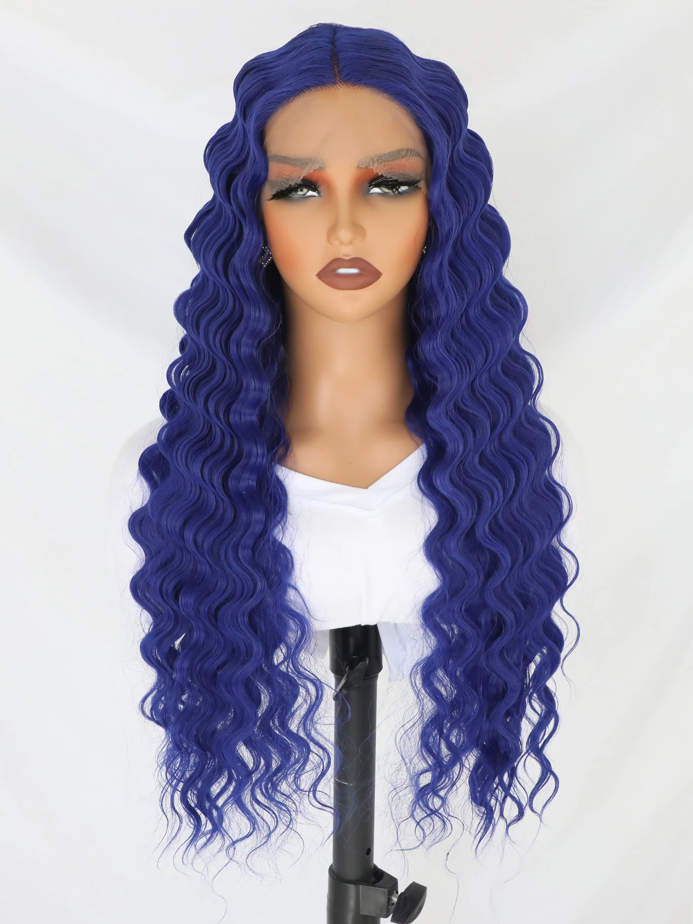 

Синий парик, длинные волнистые парики для женщин, Кудрявые Волнистые парики средней длины, естественный вид, синтетический термостойкий волоконный парик для ежедневного использования