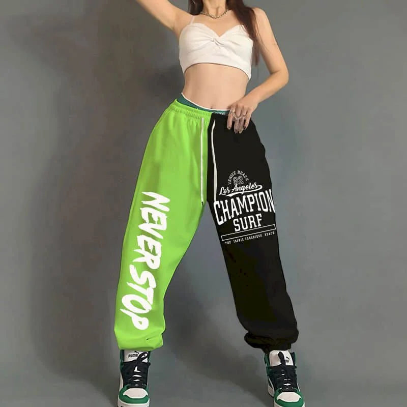 Patchwork Pants Women Clothes Casual Hip-hop Korean Style Lace-up Pants Vintage Trouser Loose Sporty Sweatpants Women Clothing