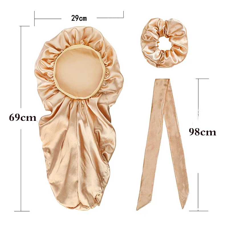 3 Stück elastische Satin-Mütze mit breitem Rand, langes Haar, Schlafmütze, Wickel-Nachtmütze, Haarpflege-Mütze für Damen und Herren, Unisex-Kappe