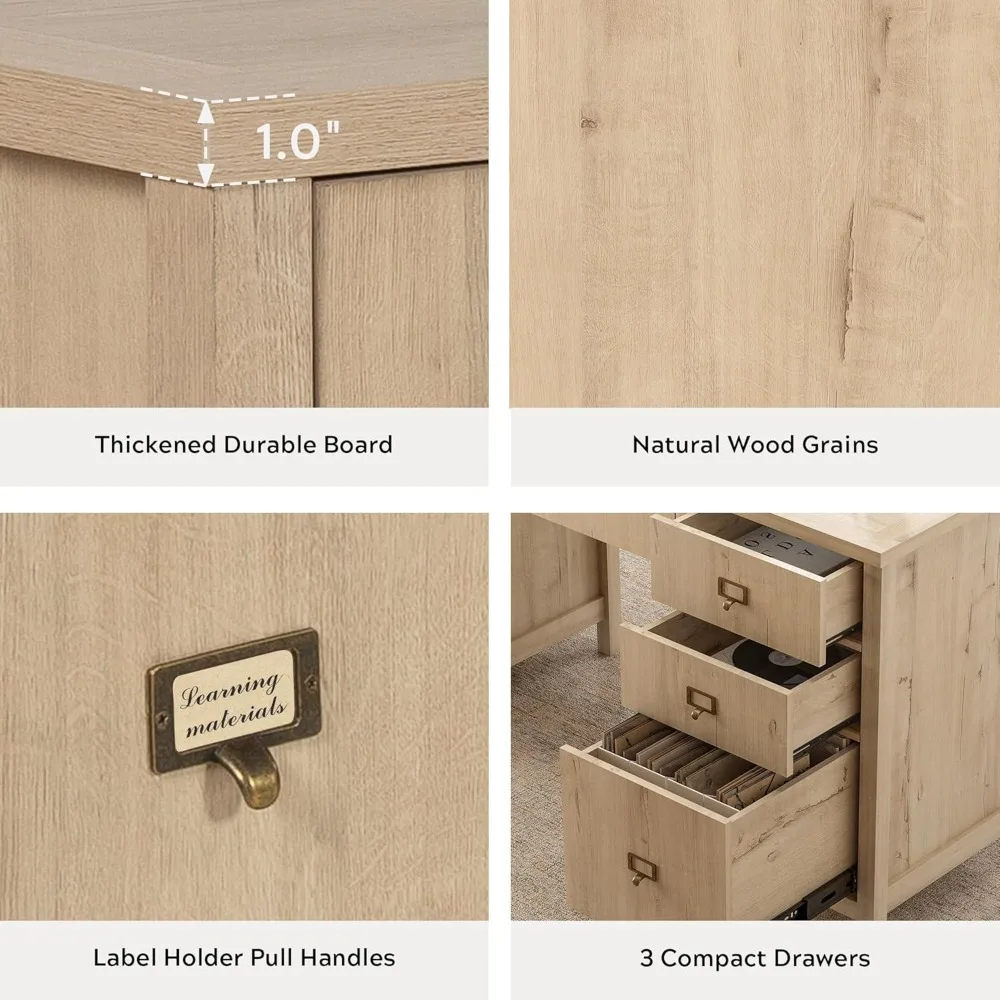 مكتب تنفيذي حديث مع خزانة أدراج الملفات، مكتب كمبيوتر مقاس 59 بوصة مع محطة شحن، محطة عمل مكتبية مع صينية لوحة مفاتيح