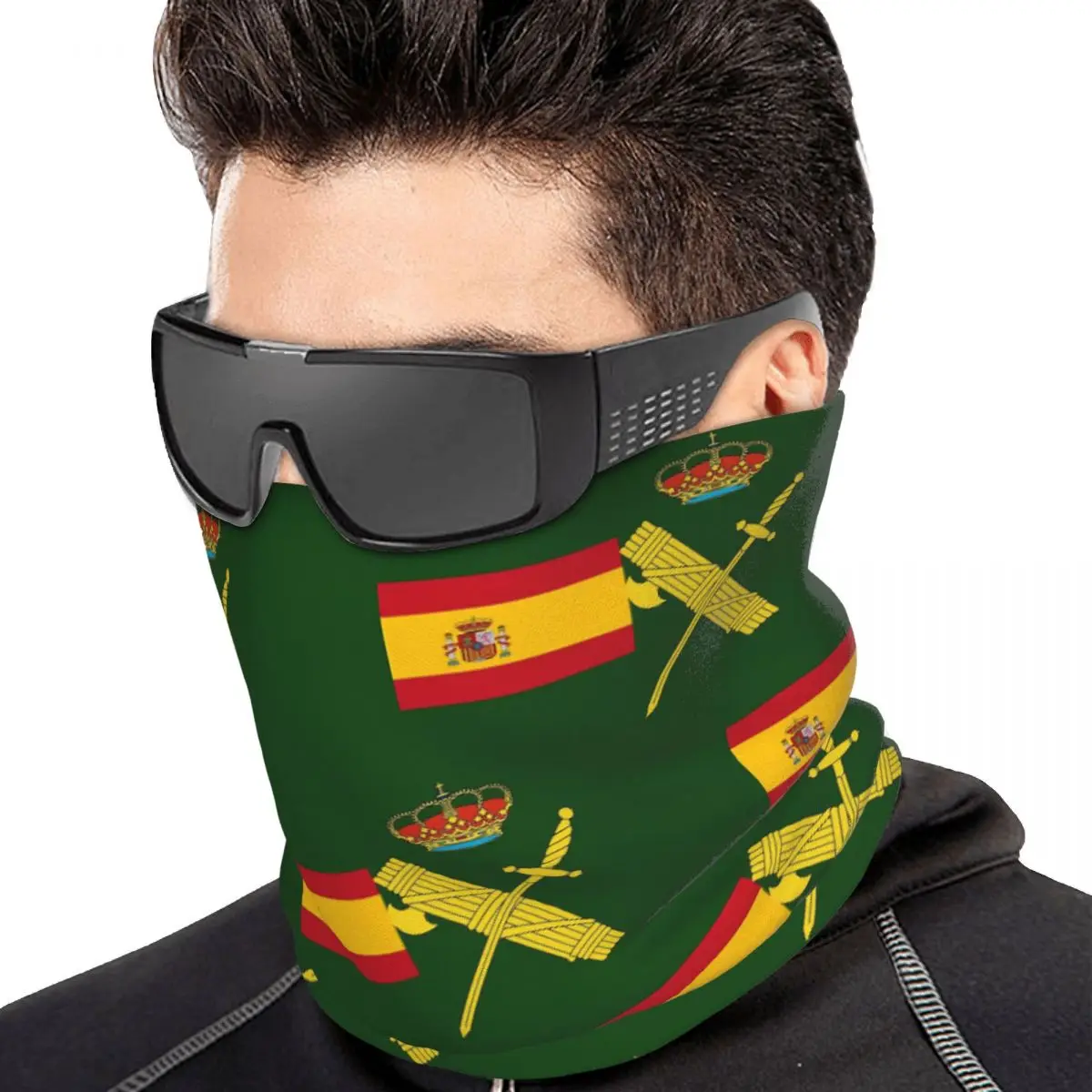 Spain Flag Plus Emblem Civil Guard Multifunctional Elastic Neck Gaiter Dust Proof Face Cover Bandana Unisex for Cycling Climbing