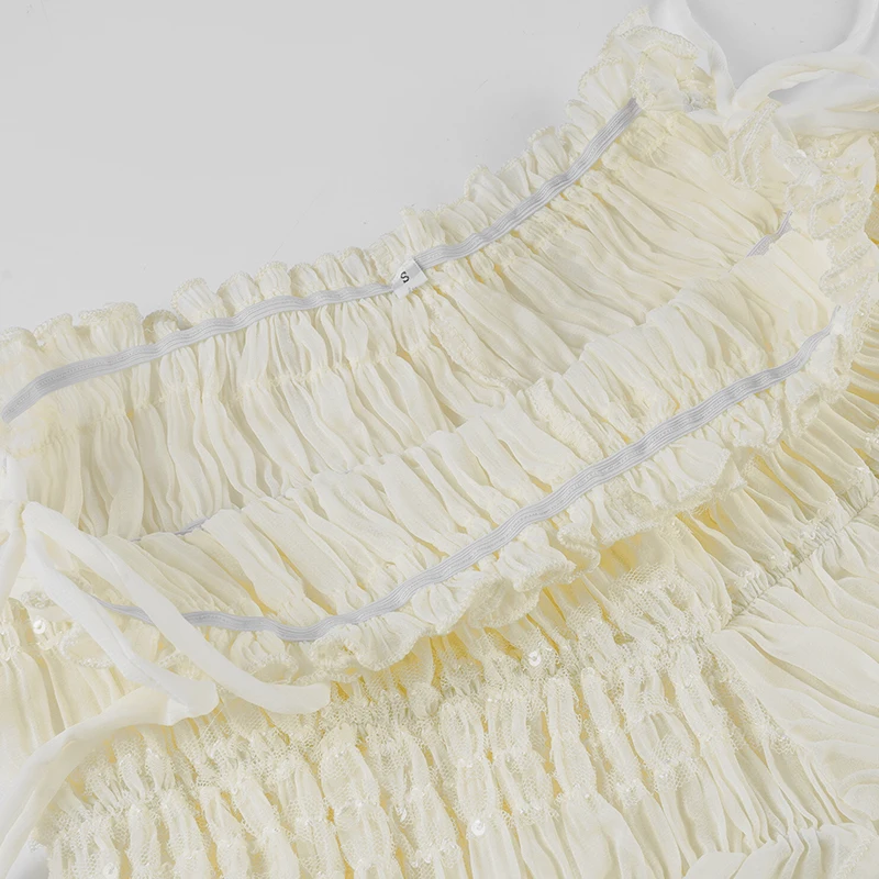 SUCHCUTE Beige Folds Textured Chiffon Shorts Damen Sommerhose mit elastischer Taille All Match Casual Shorts Grunge Fairycore 2026 – Detail 10