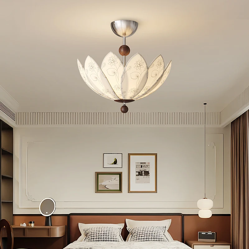 

Modern fabric LED ceiling hanging light French retro bedroom ceiling decoration simple Art Design living room pendant light