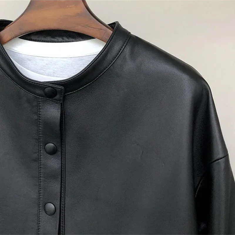 Veste courte en cuir noir pour femme, manteau décontracté, haut de gamme, mode féminine, printemps, automne, nouveau, 2023