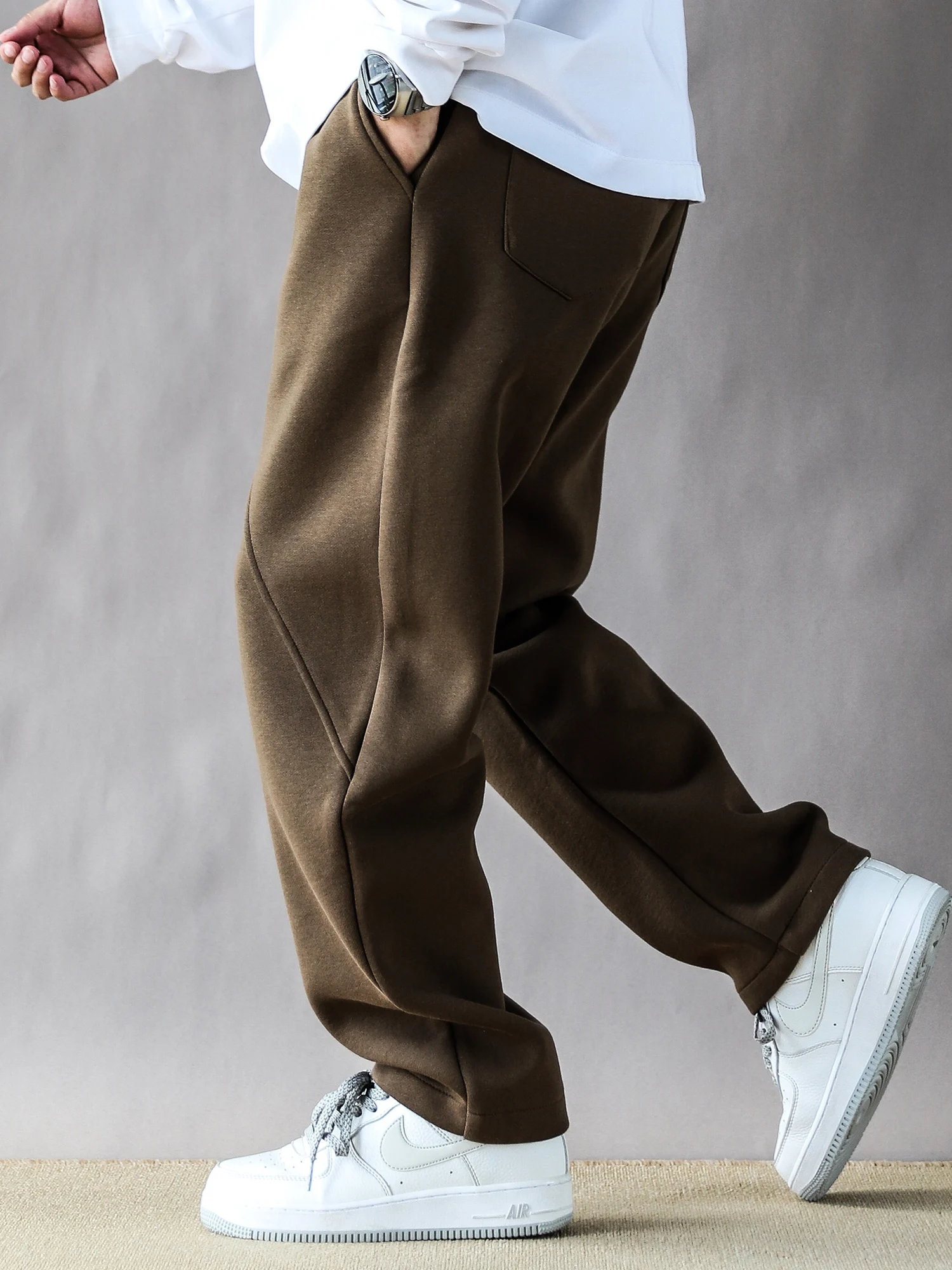 

American Retro Heavyweight Men's Sweatpants Spring Autumn Loose Casual Straight Leg Sport Long Trousers Coffee Color