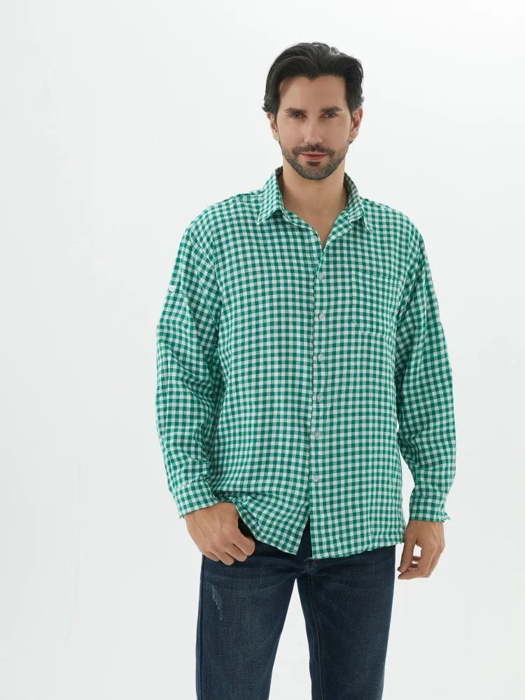 クラシックチェック柄シャツメンズビジネスレジャー長袖男性ラペル襟カーディガン服ボタンダウンシャツトップ春秋