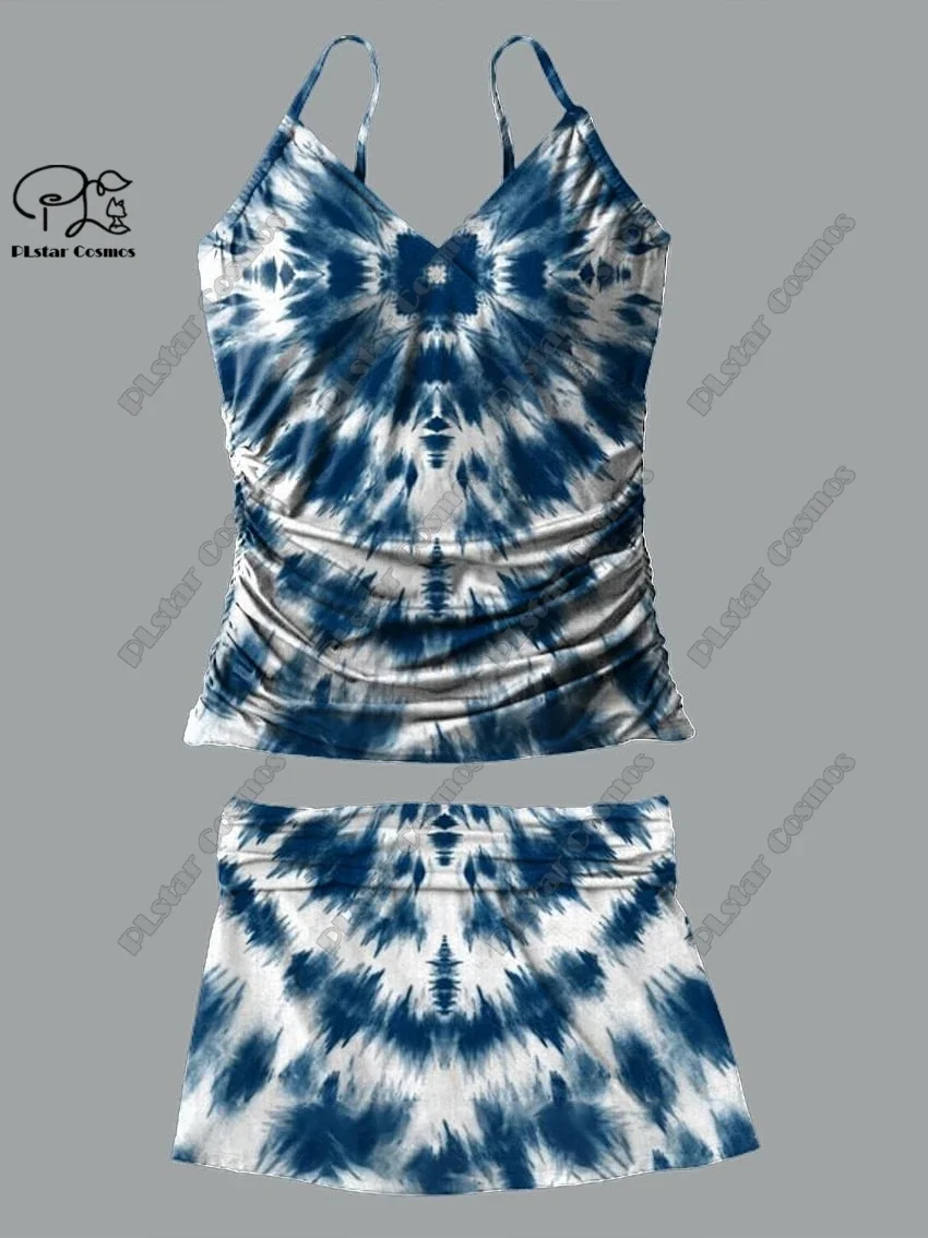 Frauen V-Ausschnitt Sommer kleine frische Blumen Tier Print Hosenträger Rock Stil zweiteiligen Badeanzug Anzug Urlaub neue Badeanzug Q-71