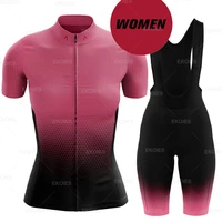 RAUDAX-ropa de ciclismo para mujer, conjunto de Jersey de manga corta y pantalón con pechera 19d, transpirable, color rosa, para verano, 2022